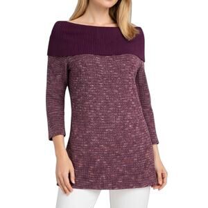 St. John Boucle Knit Tweed Metallic Tunic Sweater Red Size 0P